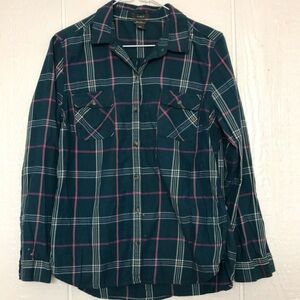 Women's Eddie Bauer Size M 100% Cotton Pink Green-multi color flannel Shirt